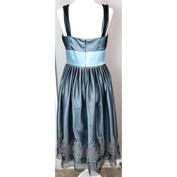 Davids Bridal Turquoise Blue Dress Black Tulle Sequin Fit and Flare Womens 6 - Picture 5 of 8